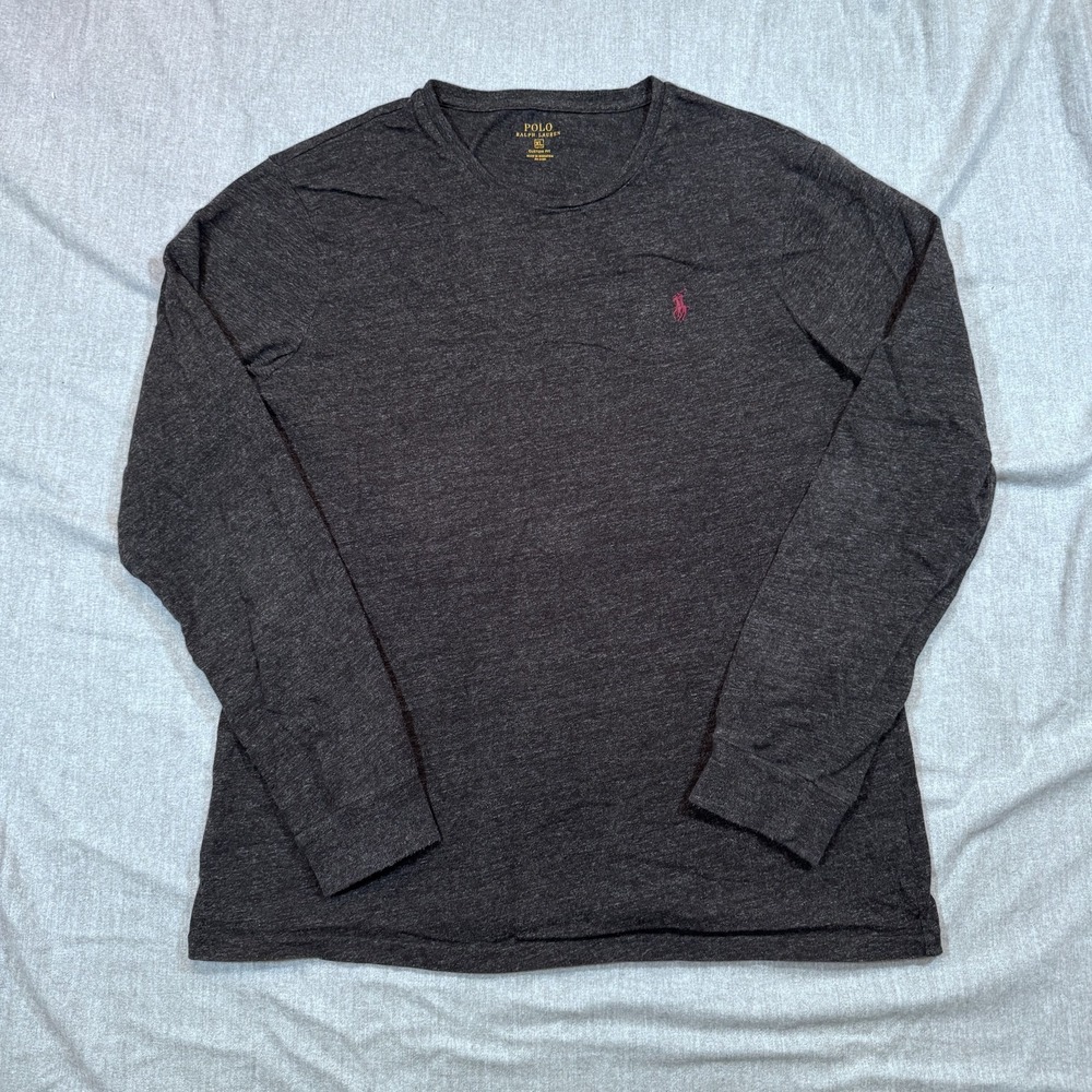 Polo Ralph Lauren Shirt Mens XL Gray Long Sleeve Custom Fit Embroidered Pony Tee